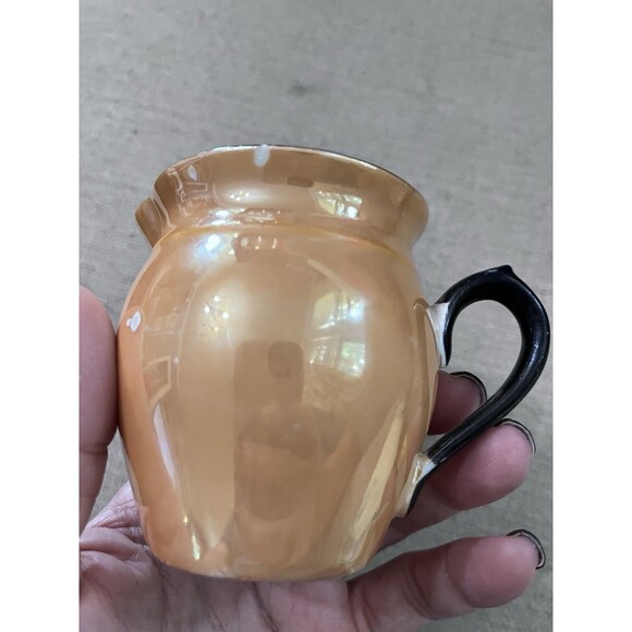 Vintage Czechoslovakia Orange Luster Ware Creamer Pitcher Black Handle Small - Picture 5 of 8